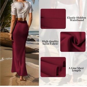 Elegant Burgundy Satin Maxi Skirt